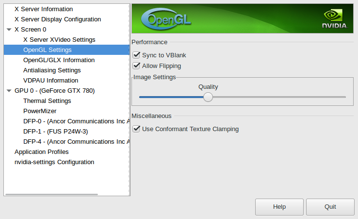 Screenshot of the &rsquo;nvidia-settings&rsquo; utility