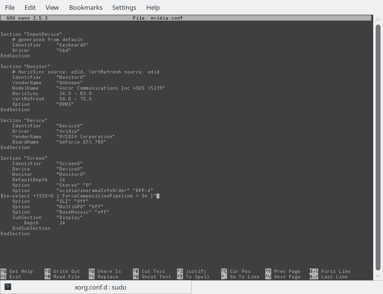 Screenshot of an example &lsquo;xorg.conf&rsquo; file